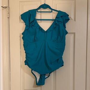 Teal Ruffled Plus One Piece Swimsuit Sz 2XL A146